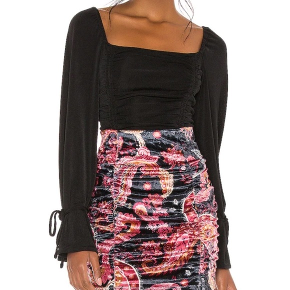 Free People Intimately Meant To Be Ruched Bodysuit Size XS Black Square Neck - Picture 2 of 5